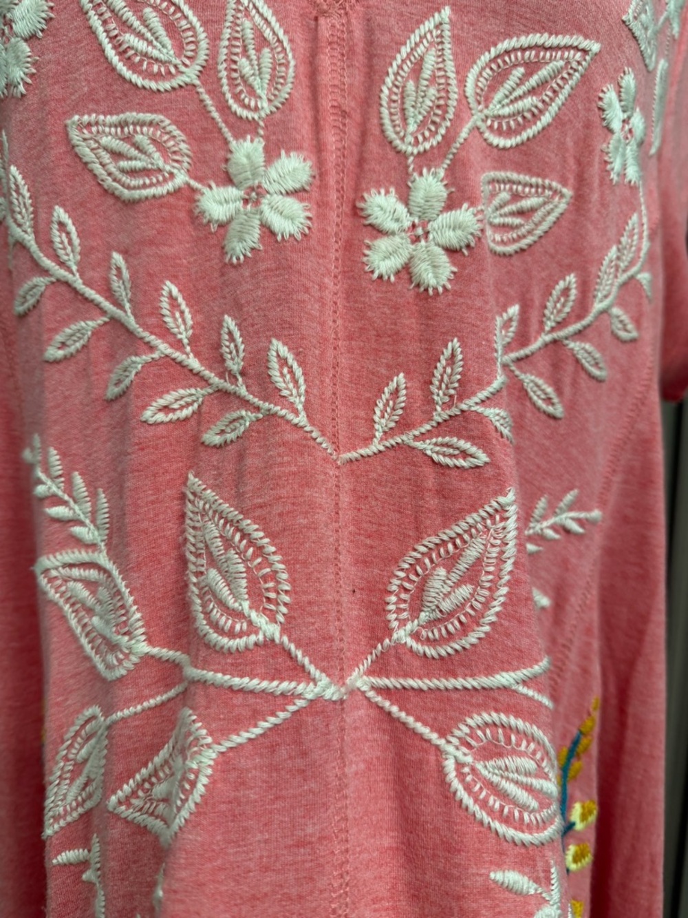 Soft Surroundings Coral Pink V-Neck Embroidered High and Low Tunic Top Size L - Picture 7 of 11